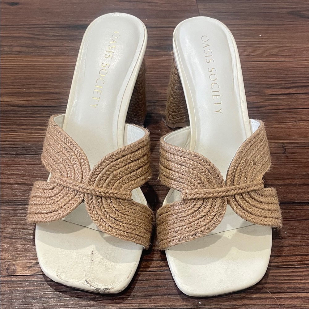 Beige Woven Block Heel